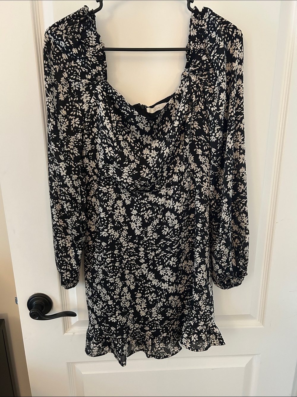 Lush Black and White Floral Long-Sleeve Dress